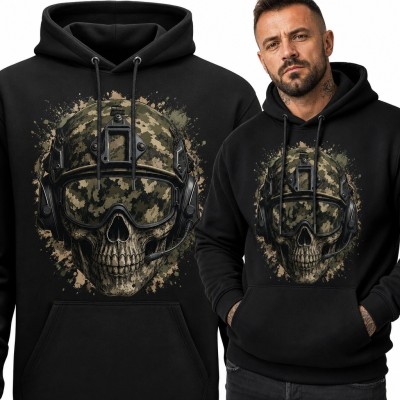 Bluza męska z kapturem - militarna czaszka w hełmie taktycznym