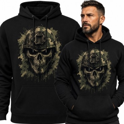 Bluza męska z kapturem - czaszka w wojskowym hełmie