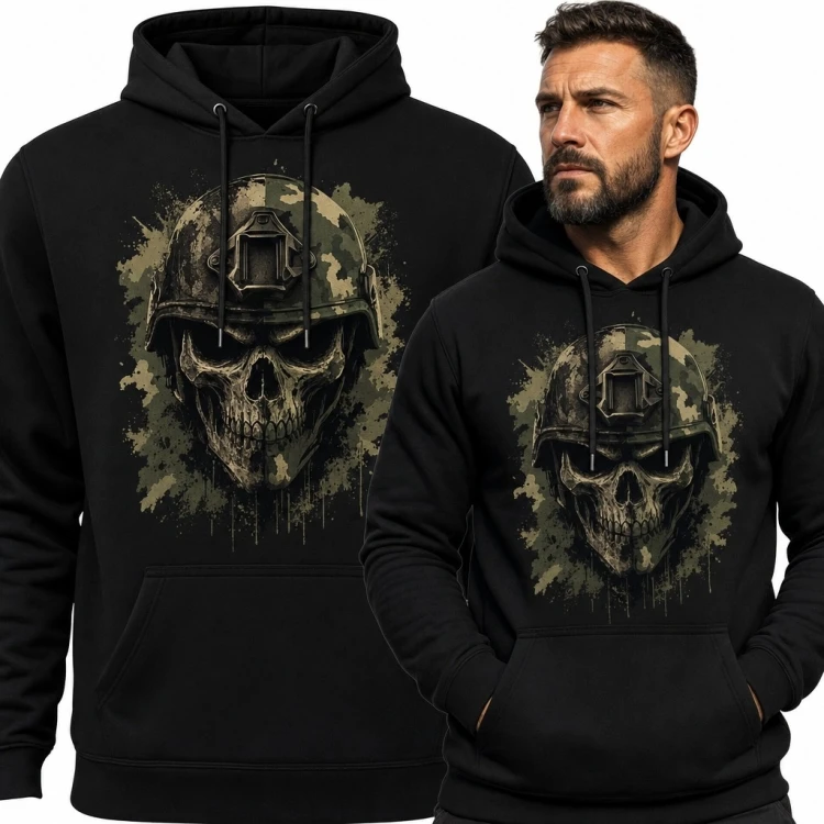 Bluza męska z kapturem - czaszka w wojskowym hełmie
