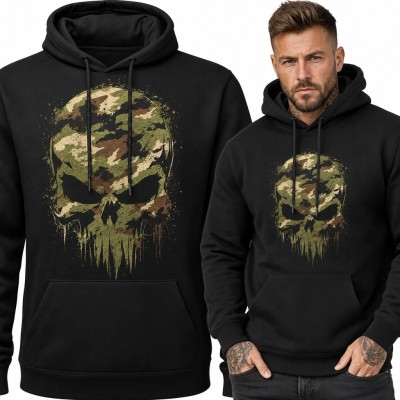 Bluza męska z kapturem - czaszka moro w militarnym stylu