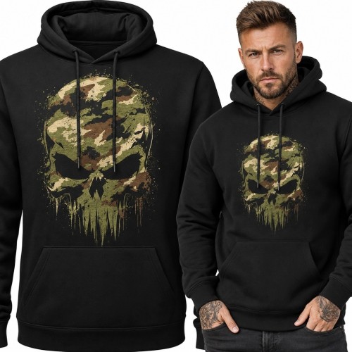 Bluza męska z kapturem - czaszka moro w militarnym stylu