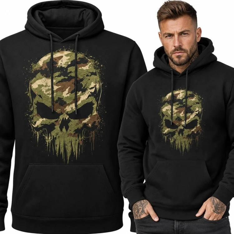 Bluza męska z kapturem - czaszka moro w militarnym stylu