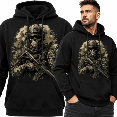 Bluza męska z kapturem - szkieletowy żołnierz w goglach i kamuflażu