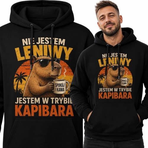 Bluza męska z kapturem z kapibarą „Nie jestem leniwy - jestem w trybie kapibara”
