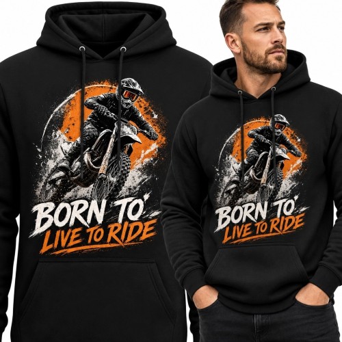 Bluza męska z kapturem dla motocyklisty „Born to Live to Ride” - motocross