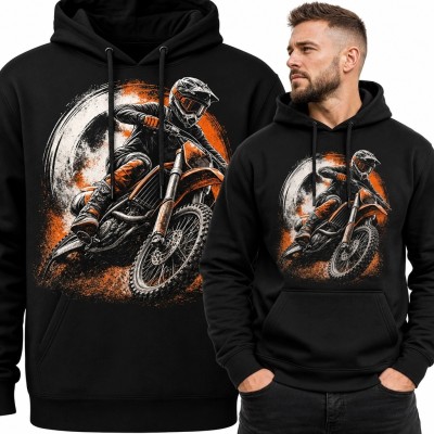 Bluza męska z kapturem - motocrossowiec na motocyklu terenowym