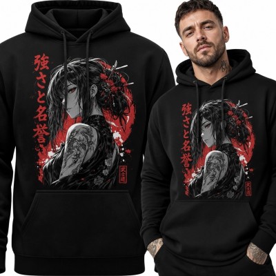 Bluza męska z kapturem z tatuowaną kobietą anime - japoński motyw