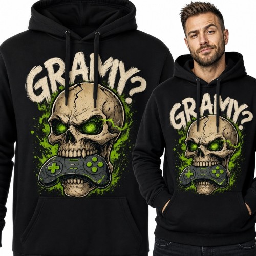 Bluza męska z kapturem dla gracza - czaszka z kontrolerem „Gramy?”