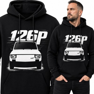 Bluza męska z kapturem z Fiatem 126p i napisem „126P” - motyw retro