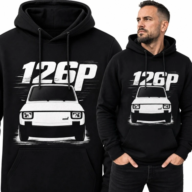 Bluza męska z kapturem z Fiatem 126p i napisem „126P” - motyw retro