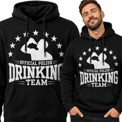 Bluza męska z kapturem „Official Polish Drinking Team” - imprezowy emblemat vintage