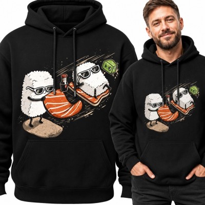 Bluza męska z kapturem - kreskówkowa ekipa sushi w okularach