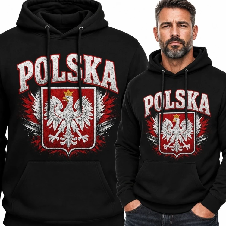 Bluza męska z kapturem „Polska” z Orłem Białym - patriotyczny wzór