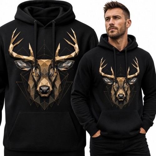 Bluza męska z kapturem - geometryczny jeleń low-poly