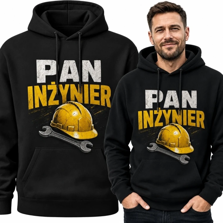 Bluza męska z kapturem dla inżyniera „Pan inżynier” - kask i klucz