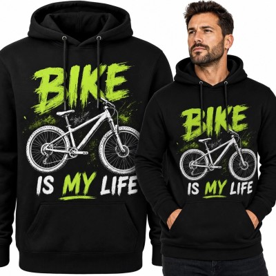 Bluza męska z kapturem z rowerem górskim „Bike Is My Life”