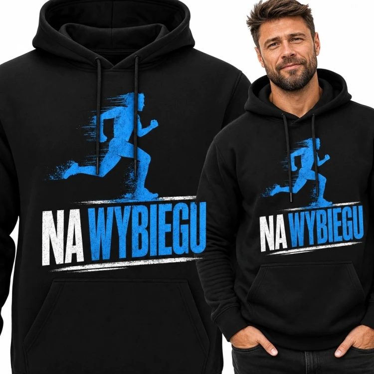 Bluza męska z kapturem dla biegacza „Na wybiegu” - sportowy nadruk