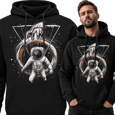 Bluza męska z kapturem - astronauta-marionetka w kosmicznym portalu