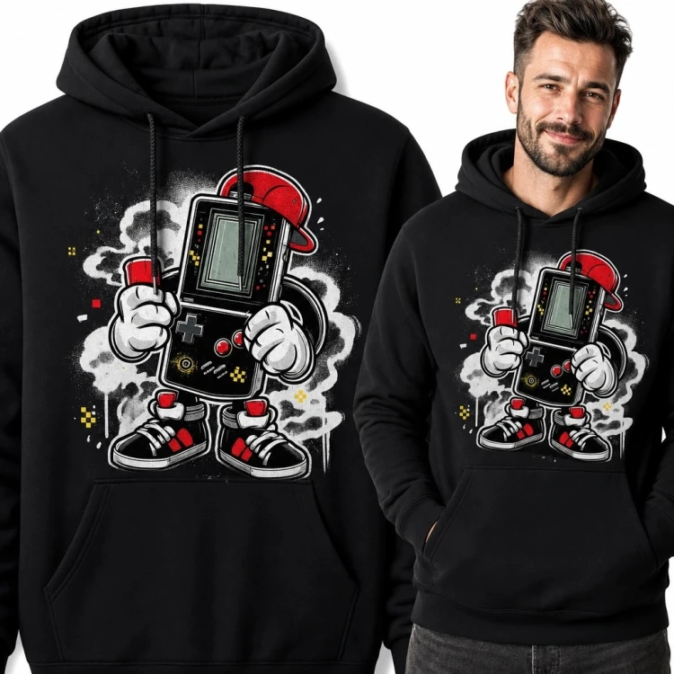 Bluza męska z kapturem - retro konsola w komiksowym stylu streetwear