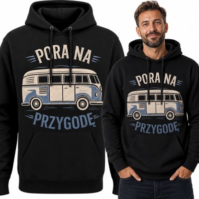 Bluza męska z kapturem - retro bus kempingowy „Pora na przygodę”