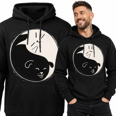 Bluza męska z kapturem - dwa koty w symbolu yin-yang