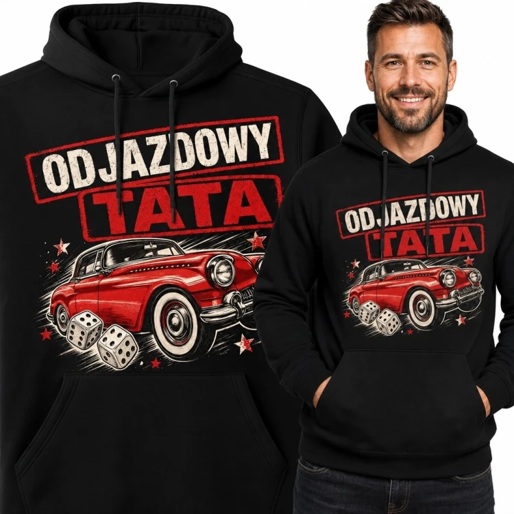 Bluza męska z kapturem „Odjazdowy tata” z autem retro