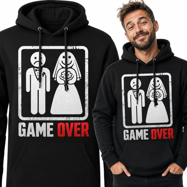 Bluza męska z kapturem „Game Over” - ślubny motyw z czarnym humorem
