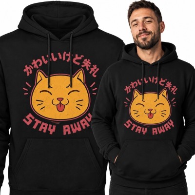 Bluza męska z kapturem - kot kawaii „Stay Away”