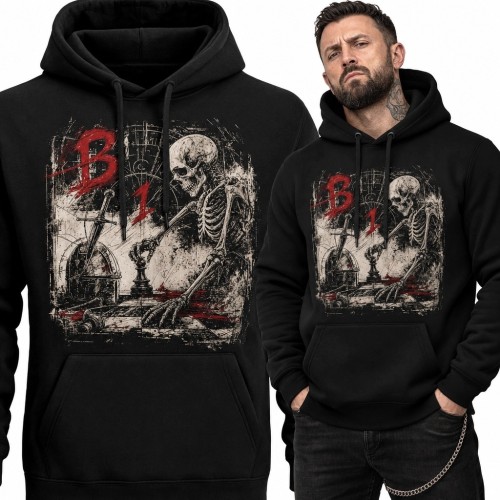 Bluza męska z kapturem - szkielet przy szachownicy