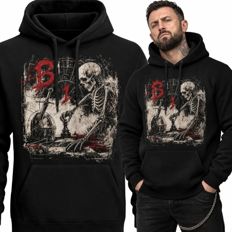 Bluza męska z kapturem - szkielet przy szachownicy