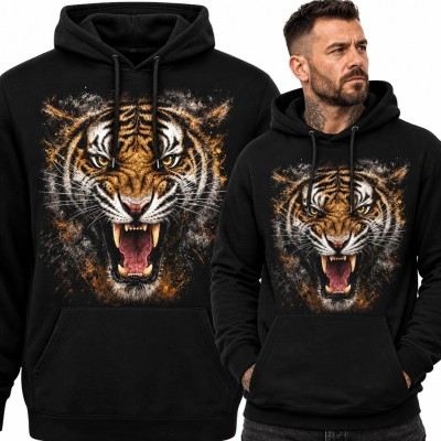 Bluza męska z kapturem - ryczący tygrys
