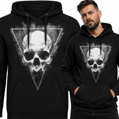 Bluza męska z kapturem z czaszką w odwróconym trójkącie - mroczny wzór grunge