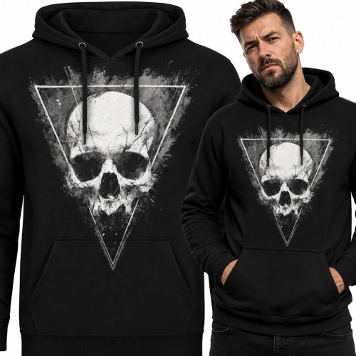 Bluza męska z kapturem z czaszką w odwróconym trójkącie - mroczny wzór grunge