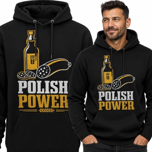 Bluza męska z kapturem z motywem piwa i kiełbasy „Polish Power”