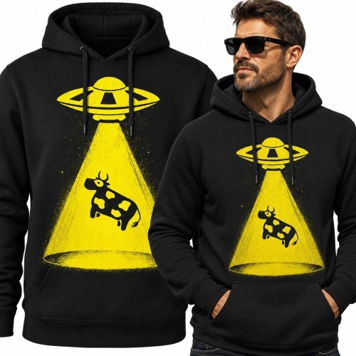 Bluza męska z kapturem - UFO porywające krowę