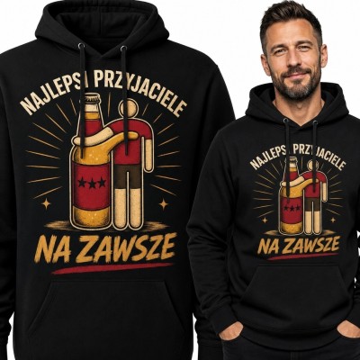 Bluza męska z kapturem z motywem piwa i grillowej przekąski - „Najlepsi przyjaciele na zawsze”