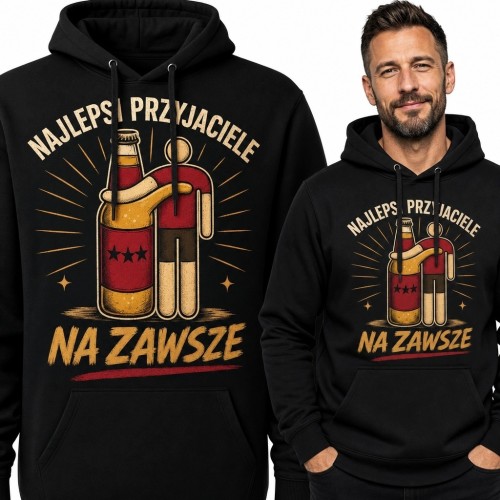 Bluza męska z kapturem z motywem piwa i grillowej przekąski - „Najlepsi przyjaciele na zawsze”