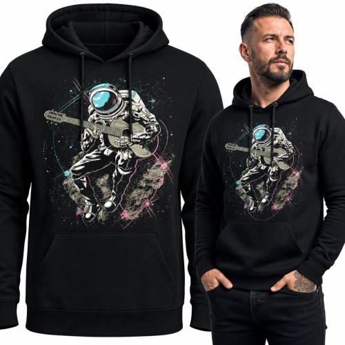Bluza męska z kapturem - astronauta z gitarą w kosmosie
