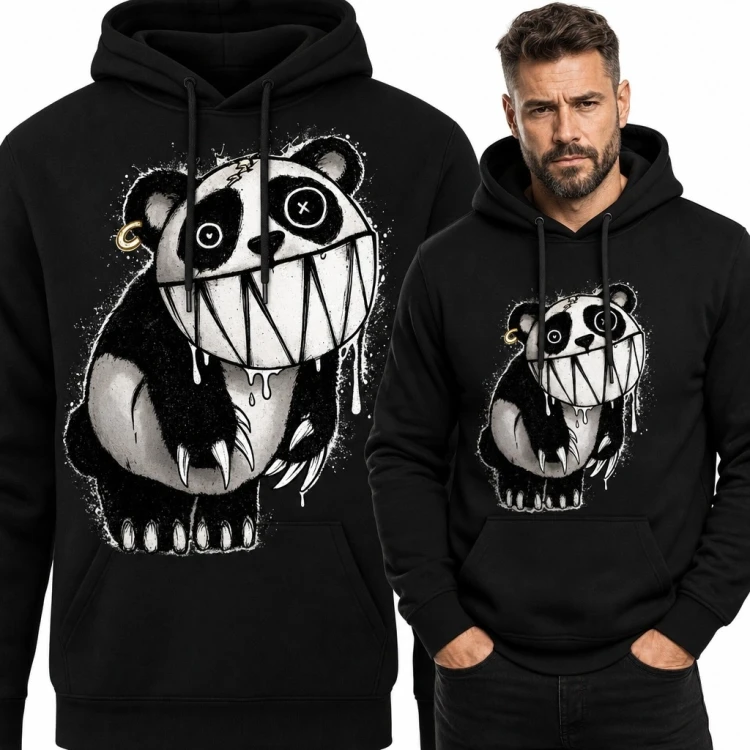 Bluza męska z kapturem - panda-potwór w stylu horroru