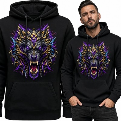 Bluza męska z kapturem - warczący wilk w fantastycznej zbroi