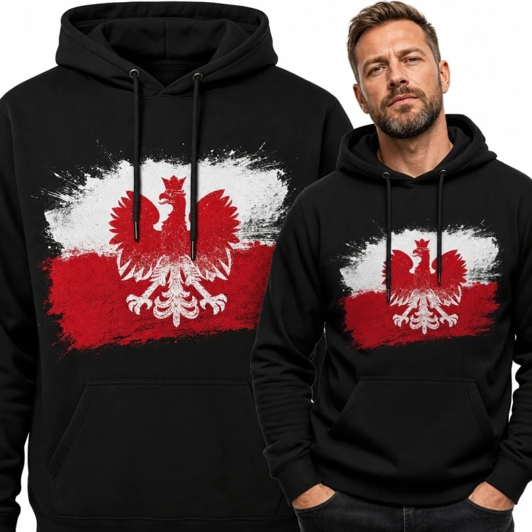 Bluza męska z kapturem - flaga Polski z orłem w koronie