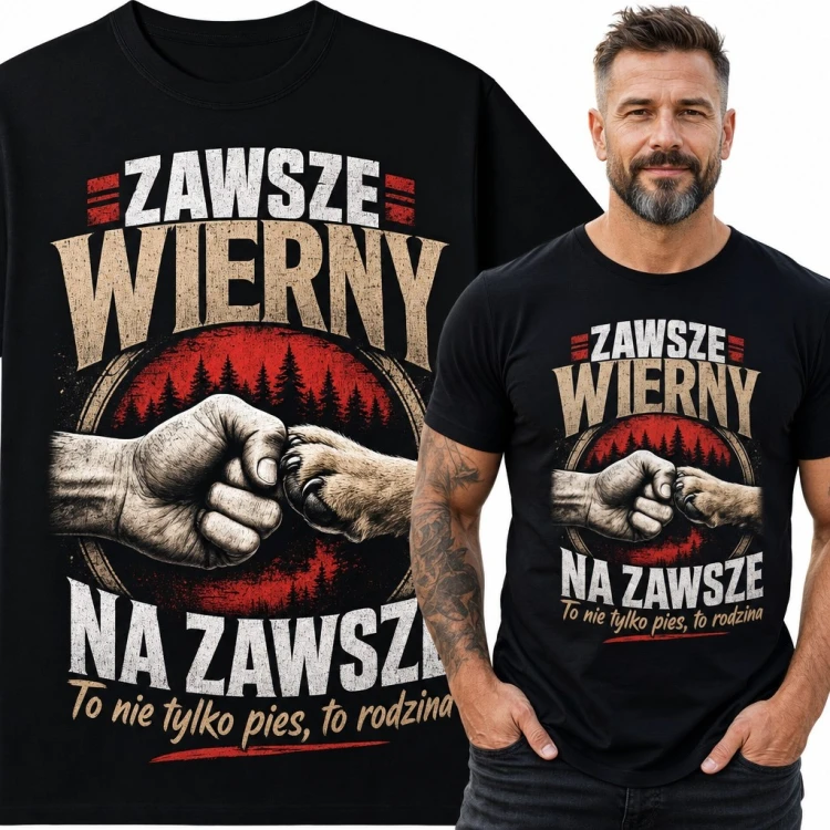 Koszulka męska dla miłośnika psów „Zawsze wierny” - pięść i psia łapa