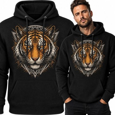 Bluza męska z kapturem - tygrys w geometrycznym ornamencie
