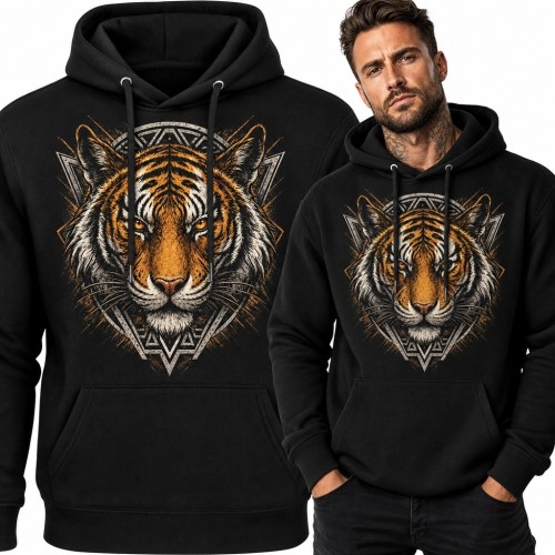Bluza męska z kapturem - tygrys w geometrycznym ornamencie