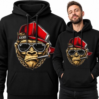 Bluza męska z kapturem - goryl w ulicznej stylizacji