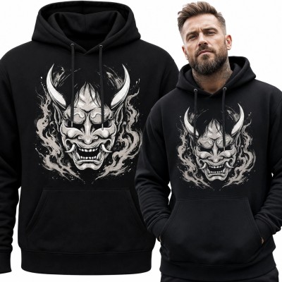 Bluza męska z kapturem - maska japońskiego demona oni