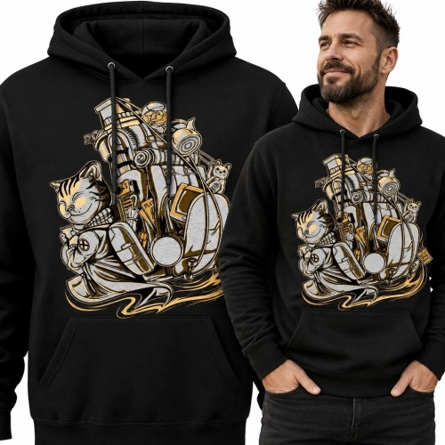 Bluza męska z kapturem - kocia ekipa na motocyklu