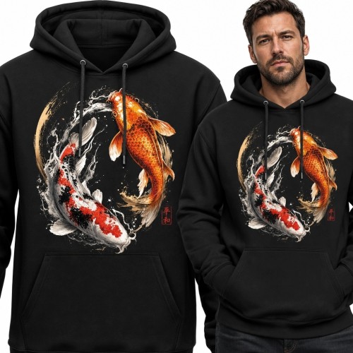 Bluza męska z kapturem - dwa karpie koi w japońskim stylu