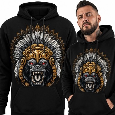 Bluza męska z kapturem - ryczący goryl w złotym hełmie