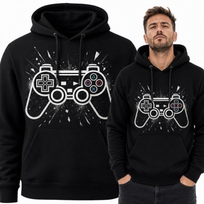 Bluza męska z kapturem - kontroler do gier z kolorowymi symbolami